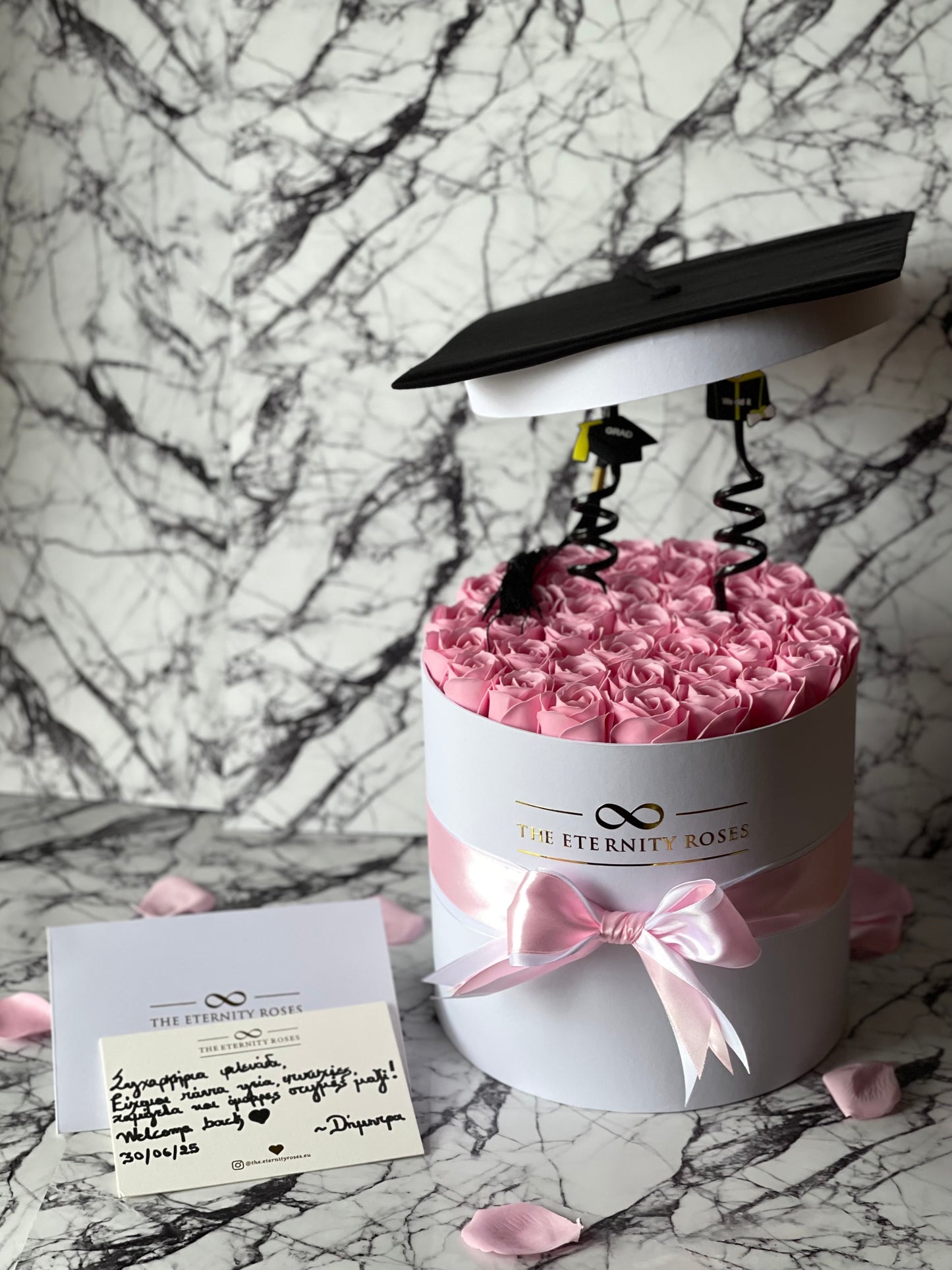 Graduation Cylinder Flower Box | Pink on White