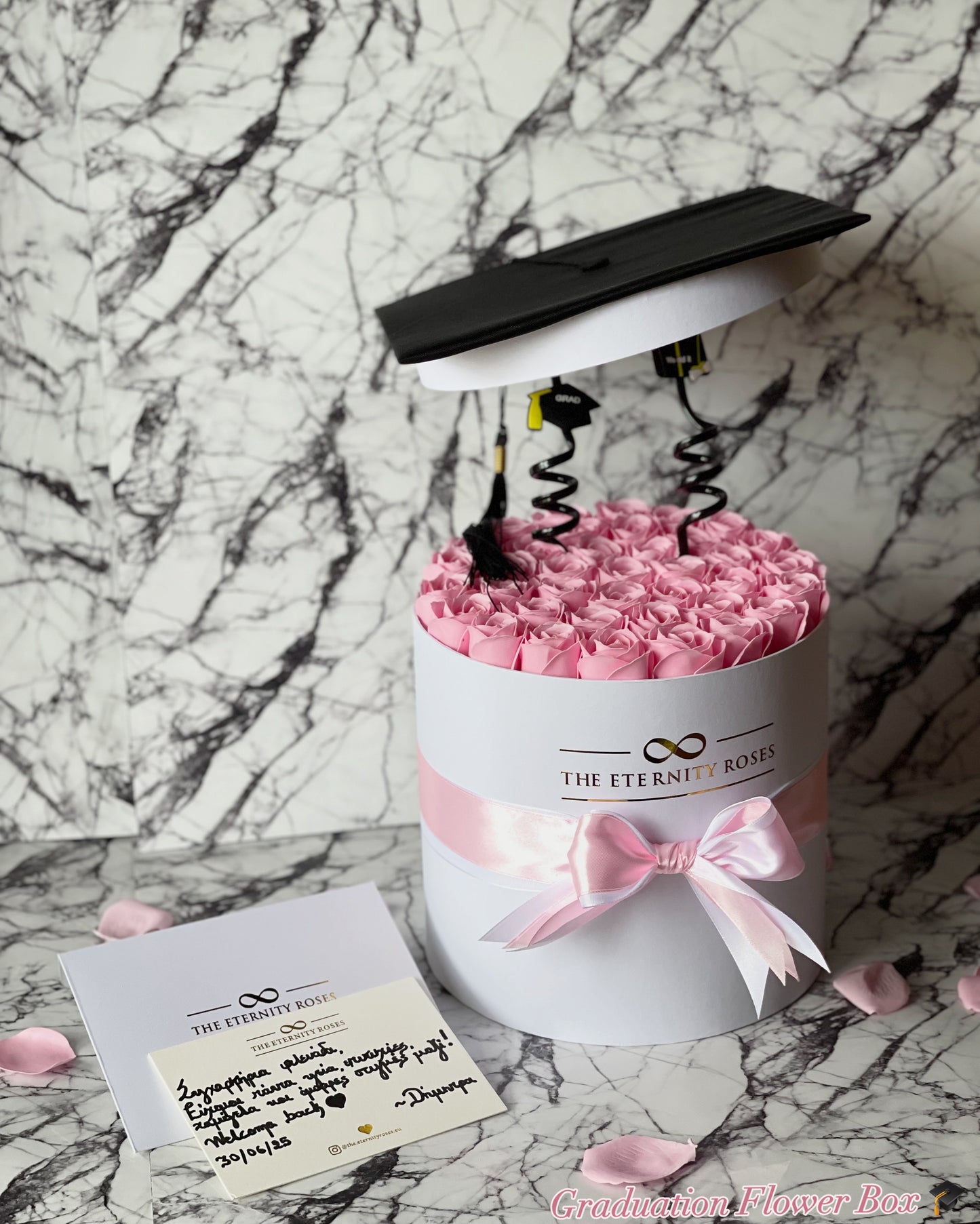 Graduation Cylinder Flower Box | Pink on White