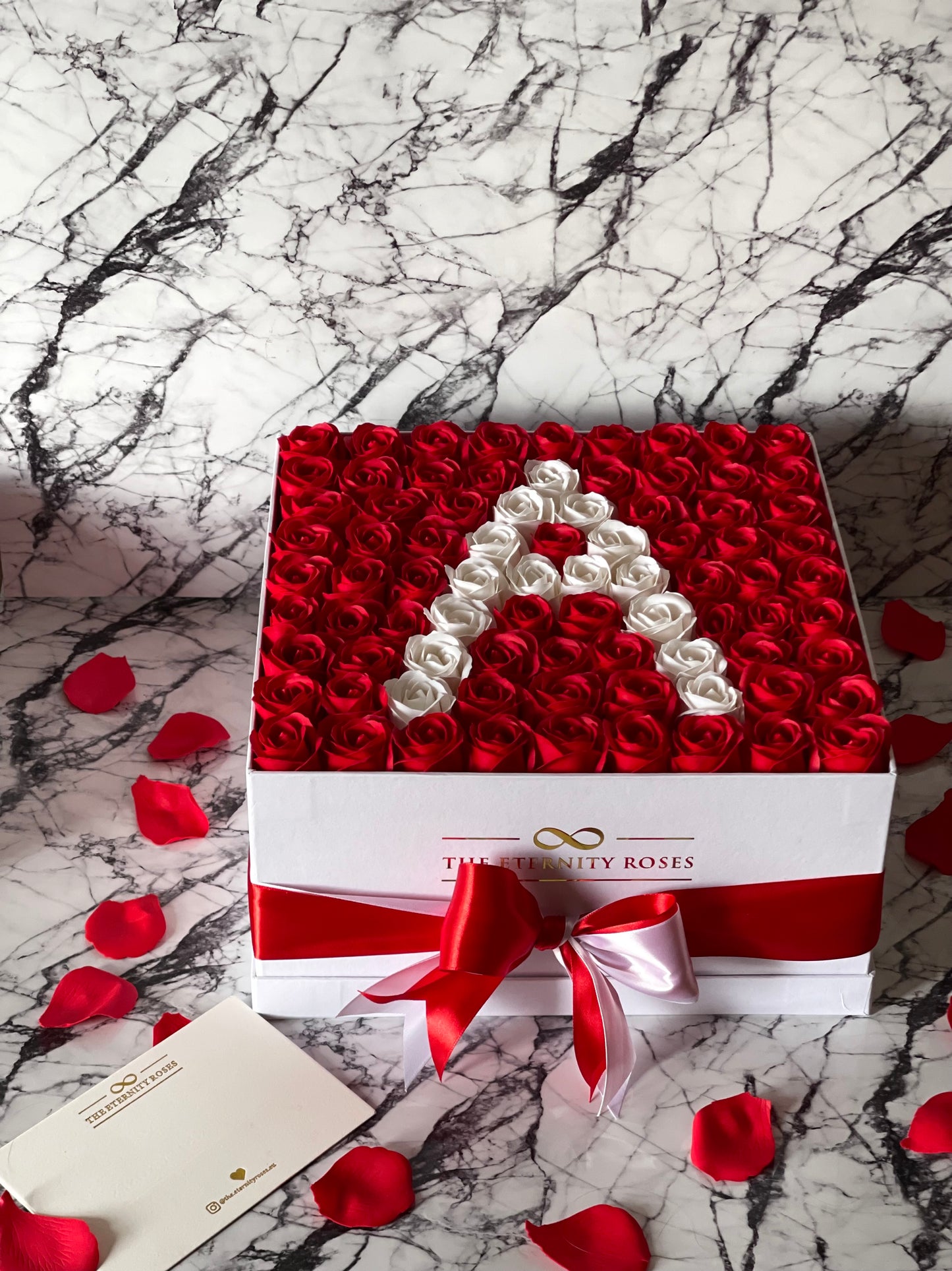 Large Square Letter Flower Box Red & White on White