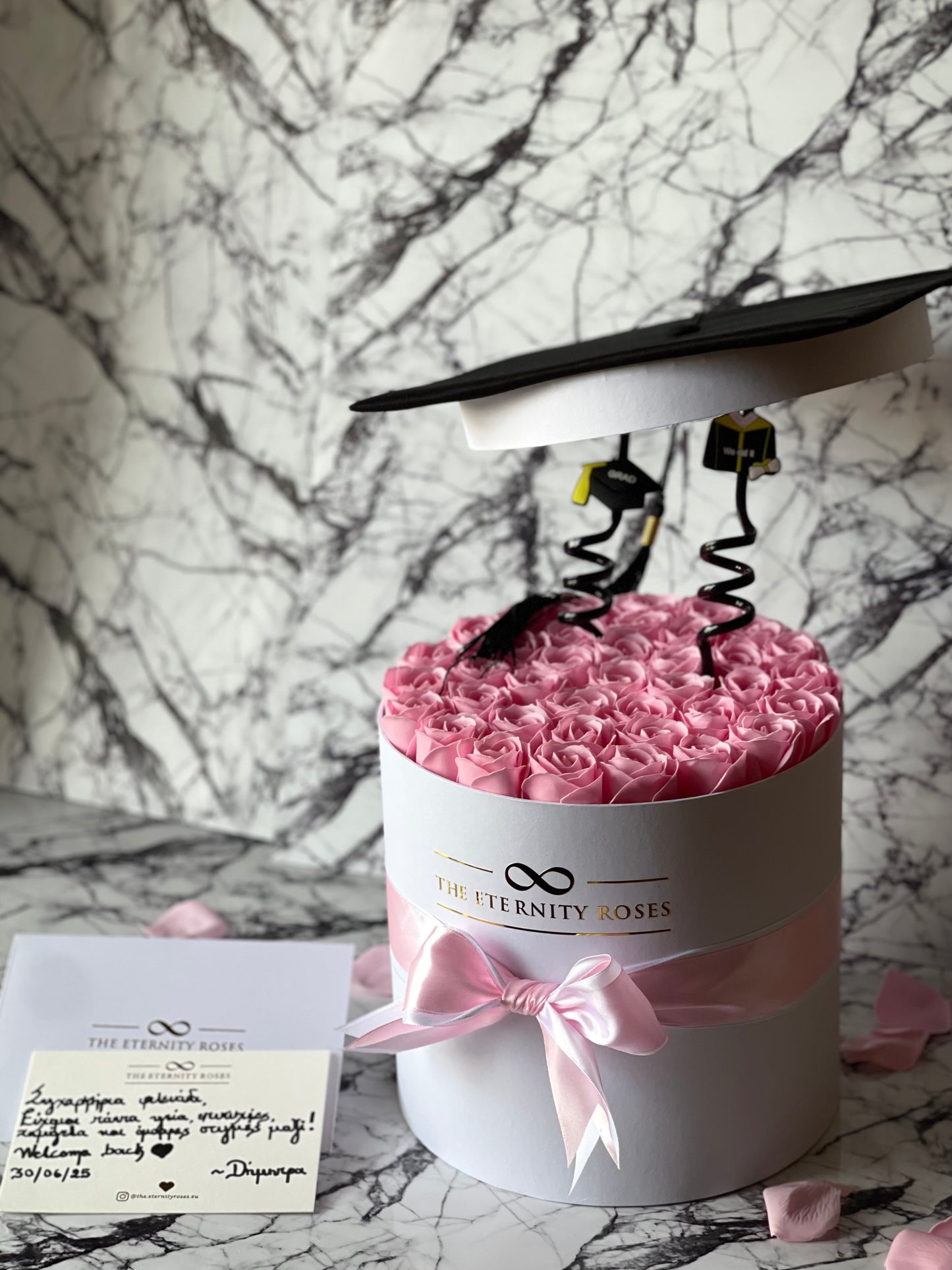 Graduation Cylinder Flower Box | Pink on White
