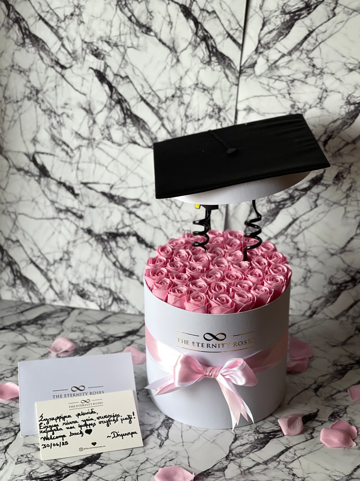 Graduation Cylinder Flower Box | Pink on White