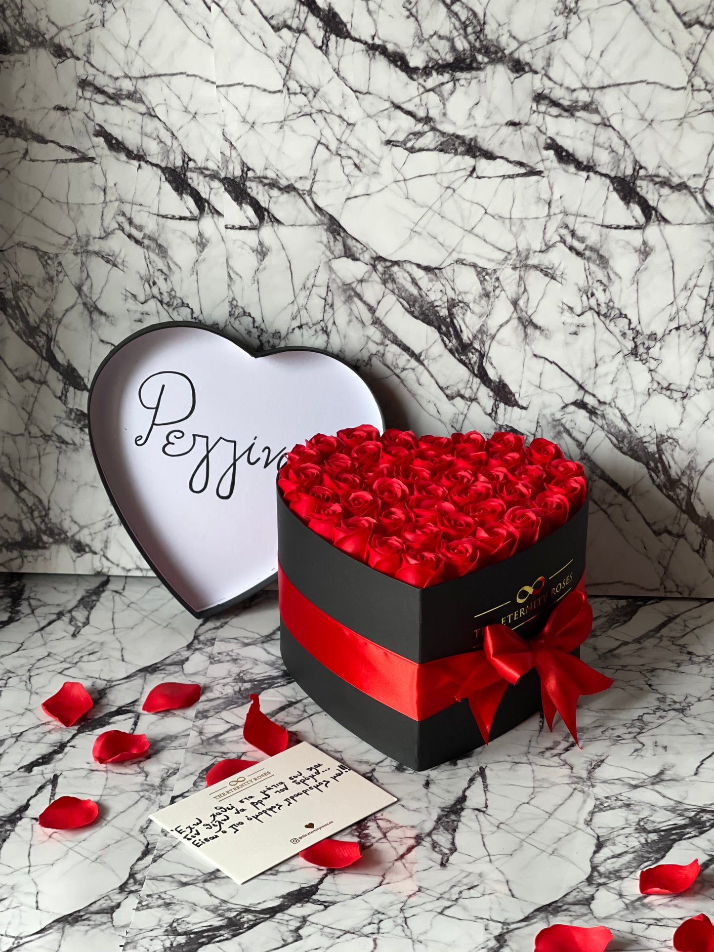 Personalized Heart Flower Red on Black