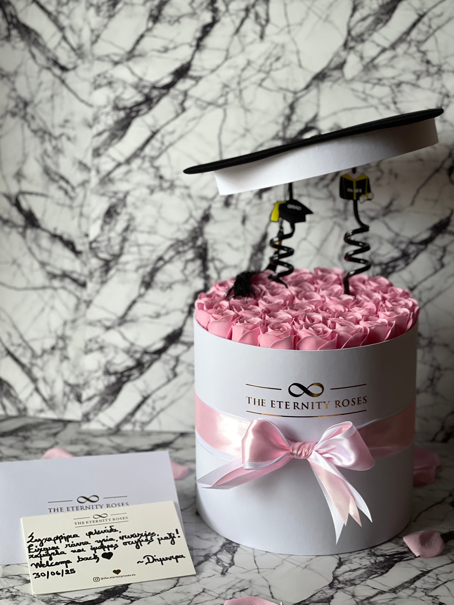Graduation Cylinder Flower Box | Pink on White