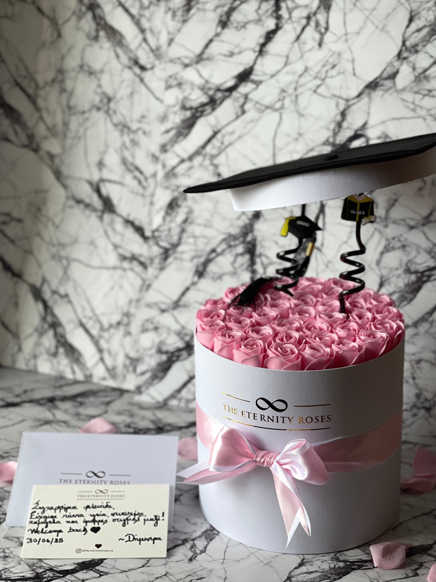 Graduation Cylinder Flower Box | Pink on White