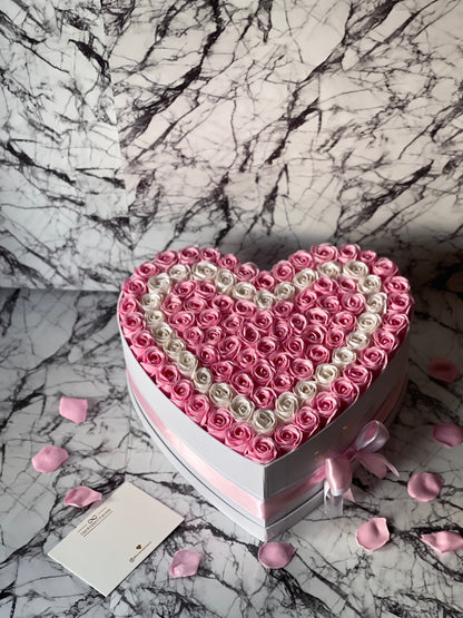 XXL Double Heart Flower Box Pink & White on White