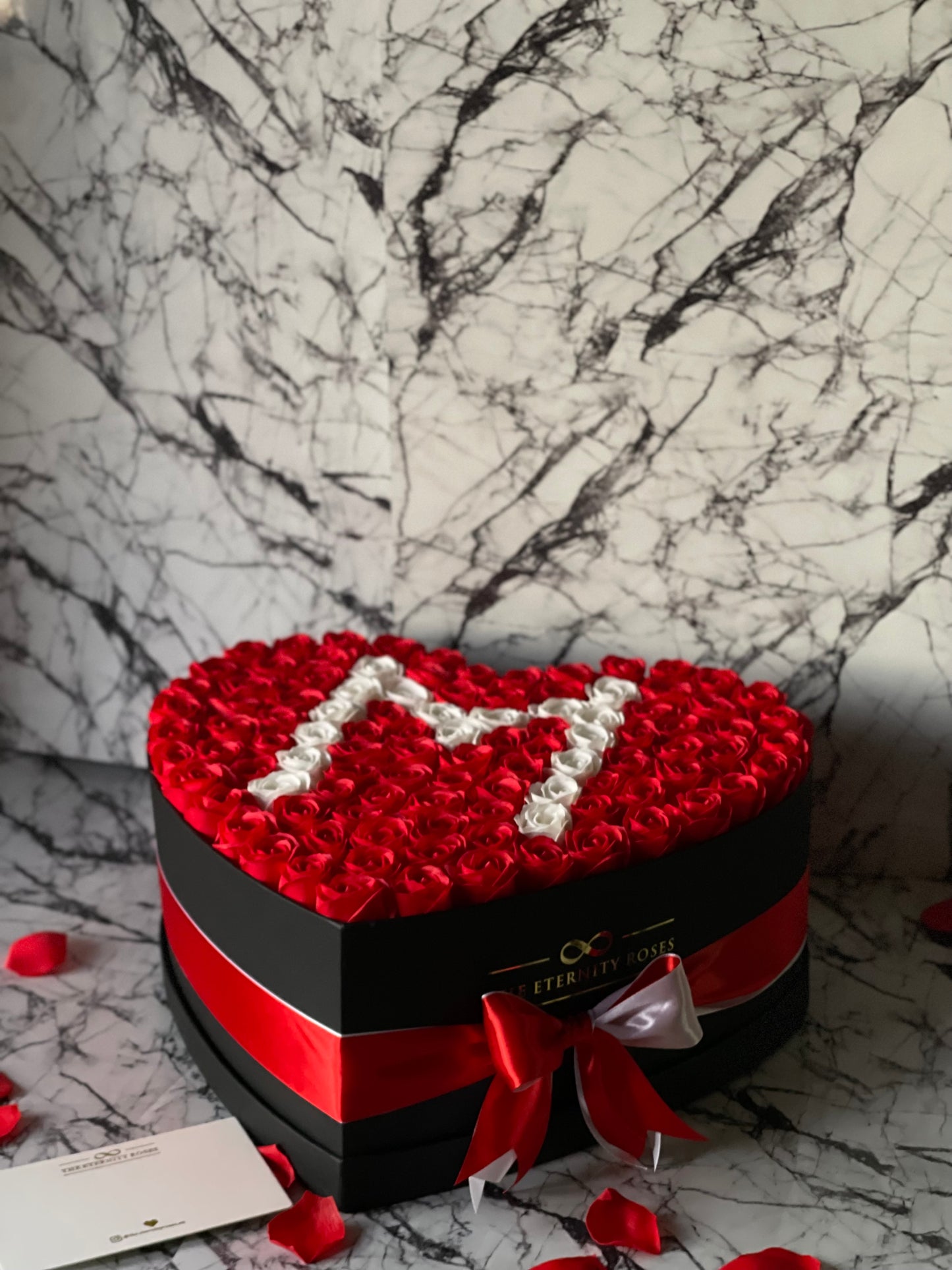 XXL Heart Letter Flower Box Red & White on Black