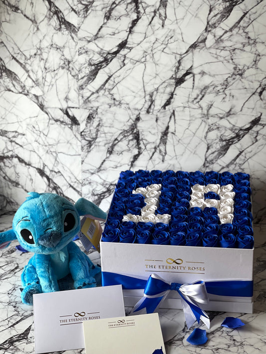 STITCH Number Large Flower Box Blue & White on White