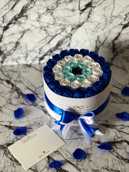 Medium "Evil Eye" Flower Box Blue & White & Turquoise & Black on White