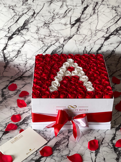 Large Square Letter Flower Box Red & White on White