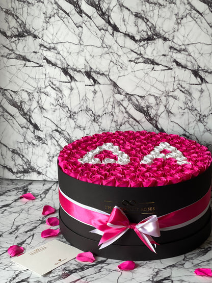 XXL Two-Letter Flower Box Intense Pink & White on Black