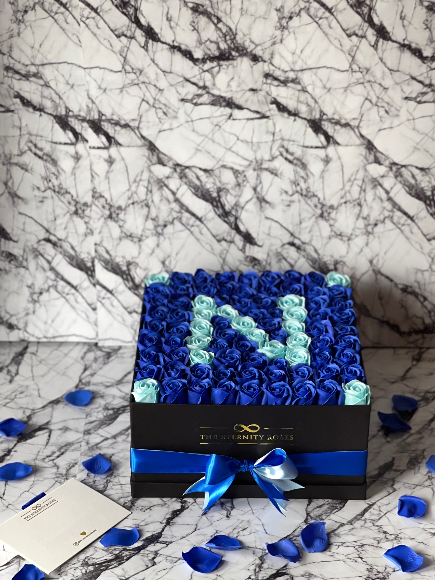 Large Square Letter Flower Box Blue & Turquoise on Black