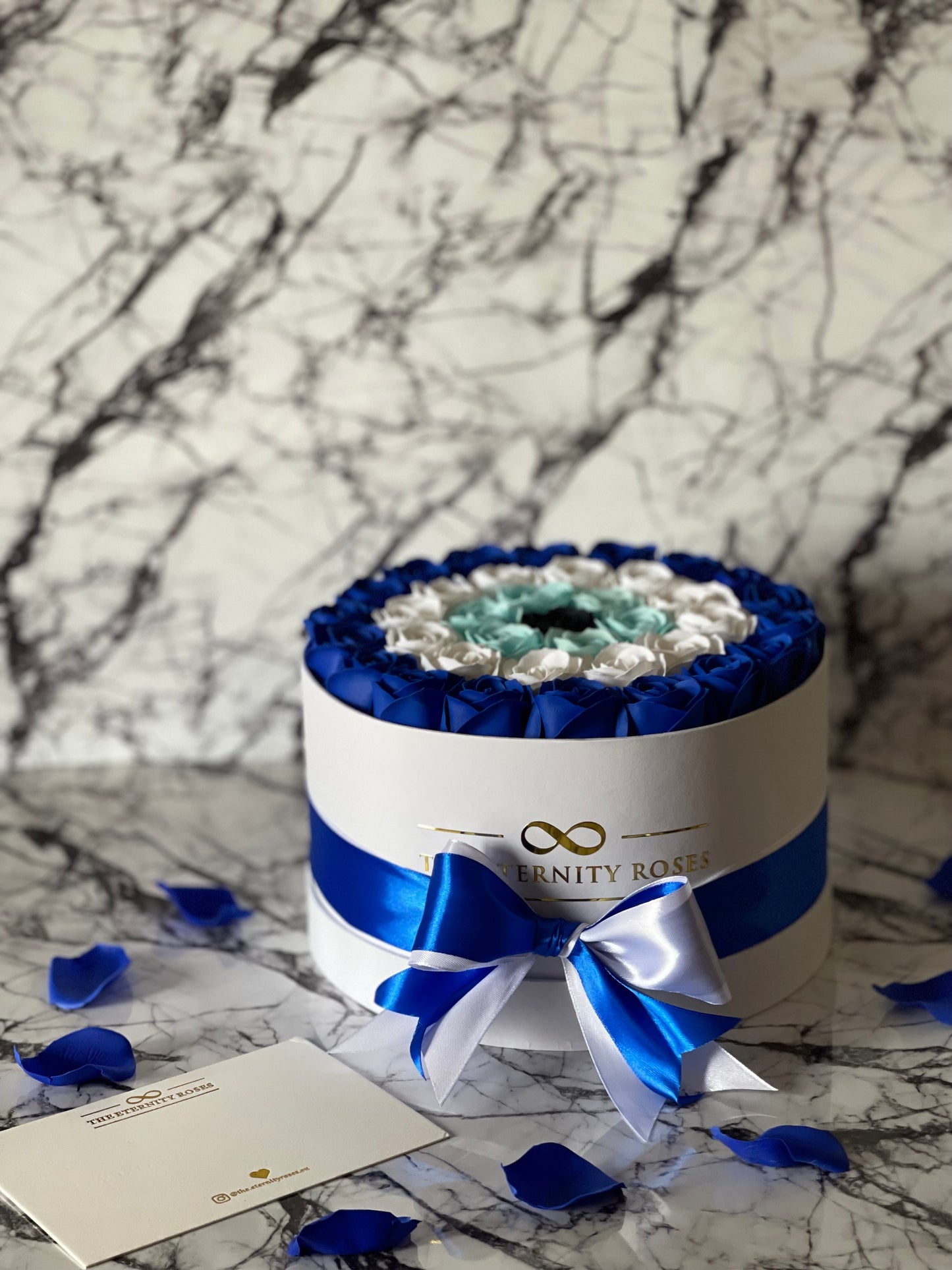 Medium "Evil Eye" Flower Box Blue & White & Turquoise & Black on White