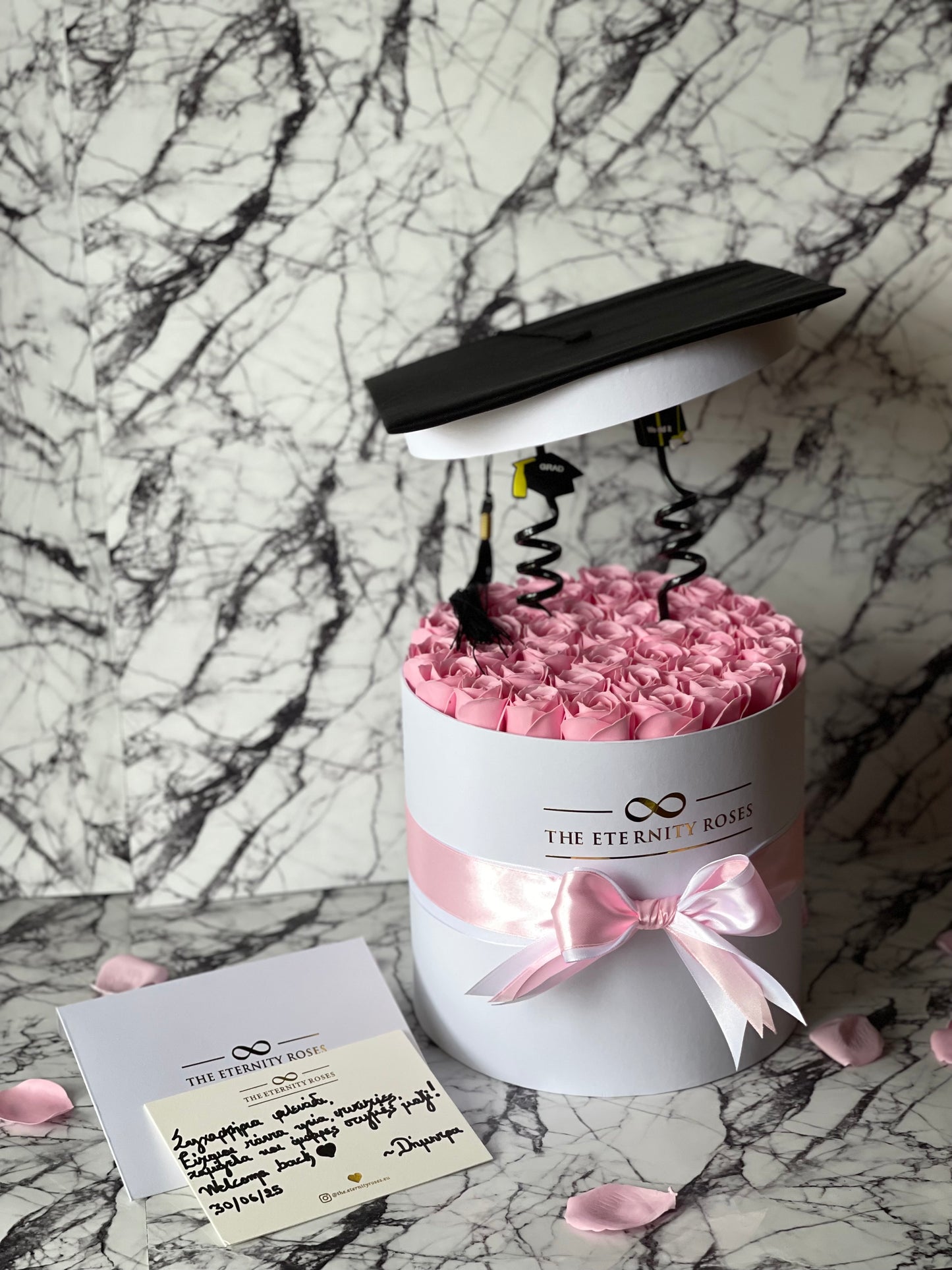 Graduation Cylinder Flower Box | Pink on White
