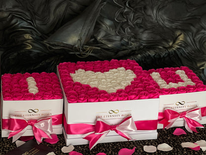 VIP Package " I ♥️ U " Set of 3 Flower Boxes - Intense Pink & White on White