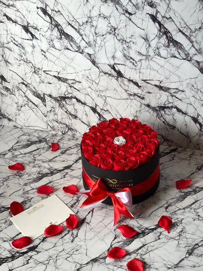 "The one" Medium Flower Box Red & White on Black