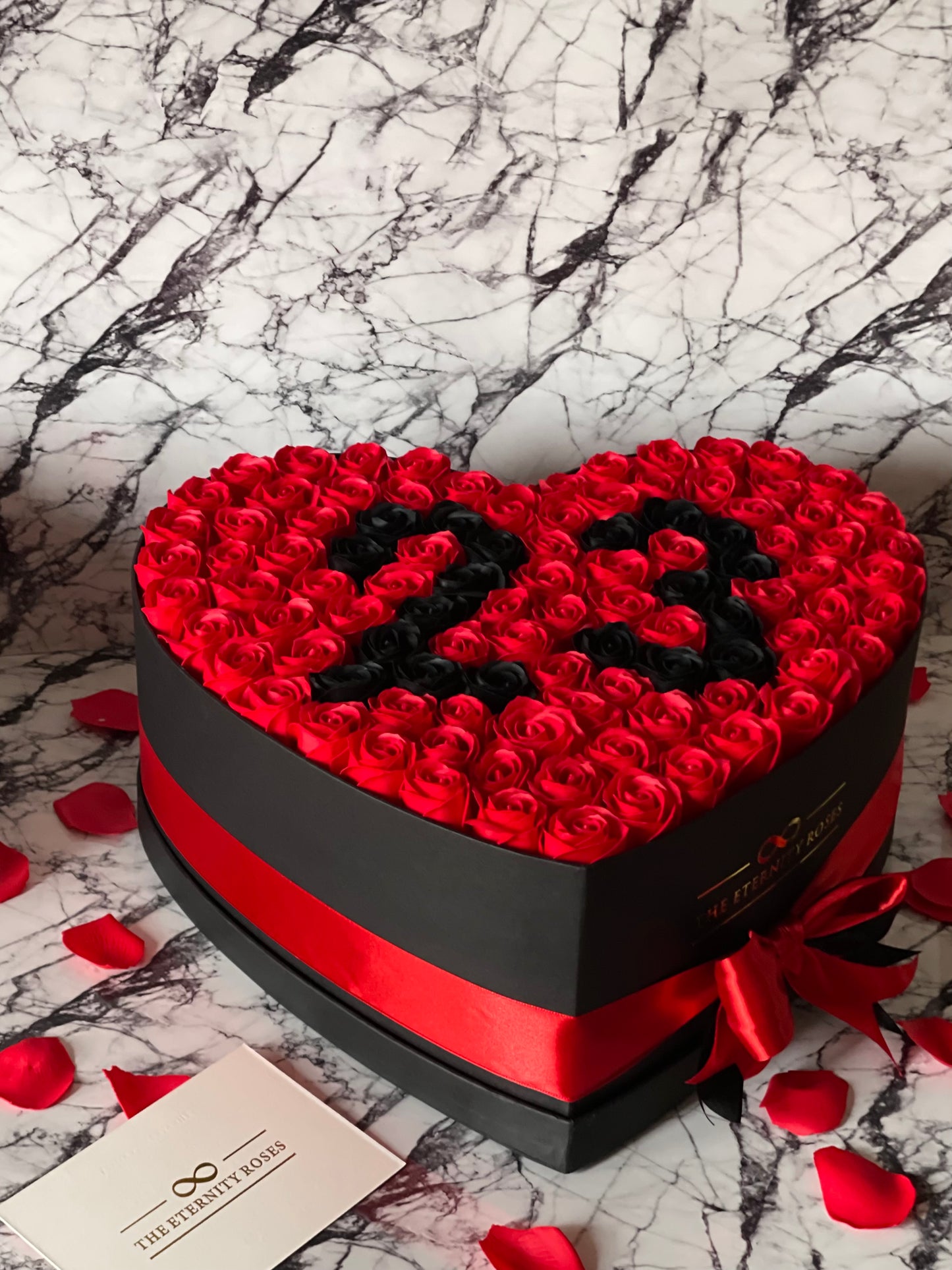 XXL Heart Number Flower Box Red & Black on Black