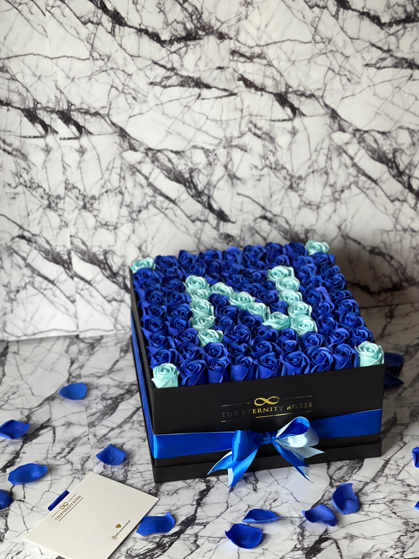 Large Square Letter Flower Box Blue & Turquoise on Black