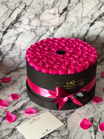 Large "The One" Flower Box Intense Pink & Black on Black