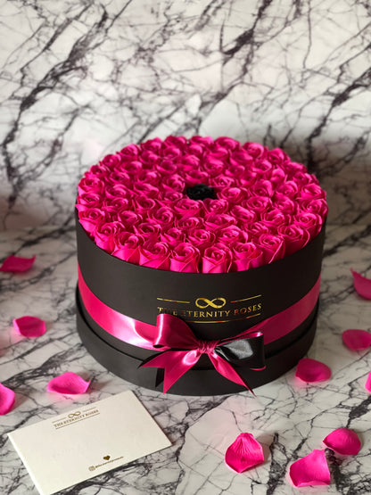 Large "The One" Flower Box Intense Pink & Black on Black