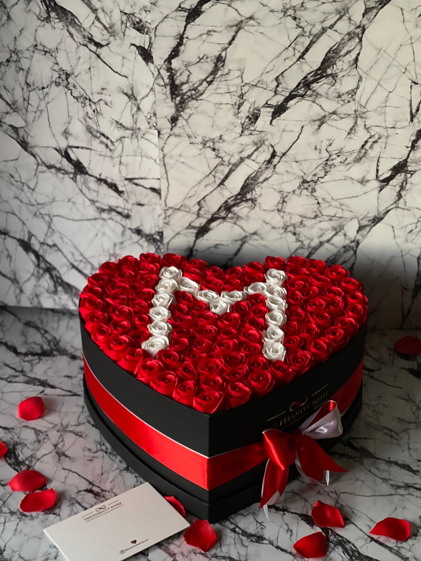 XXL Heart Letter Flower Box Red & White on Black