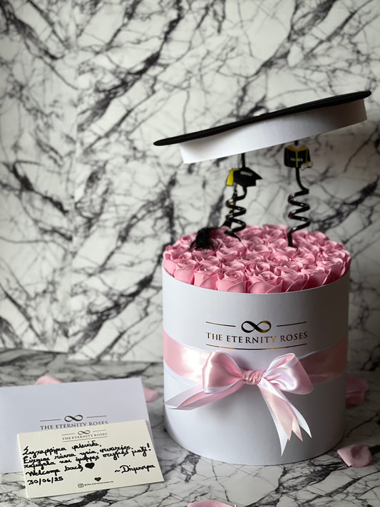 Graduation Cylinder Flower Box | Pink on White