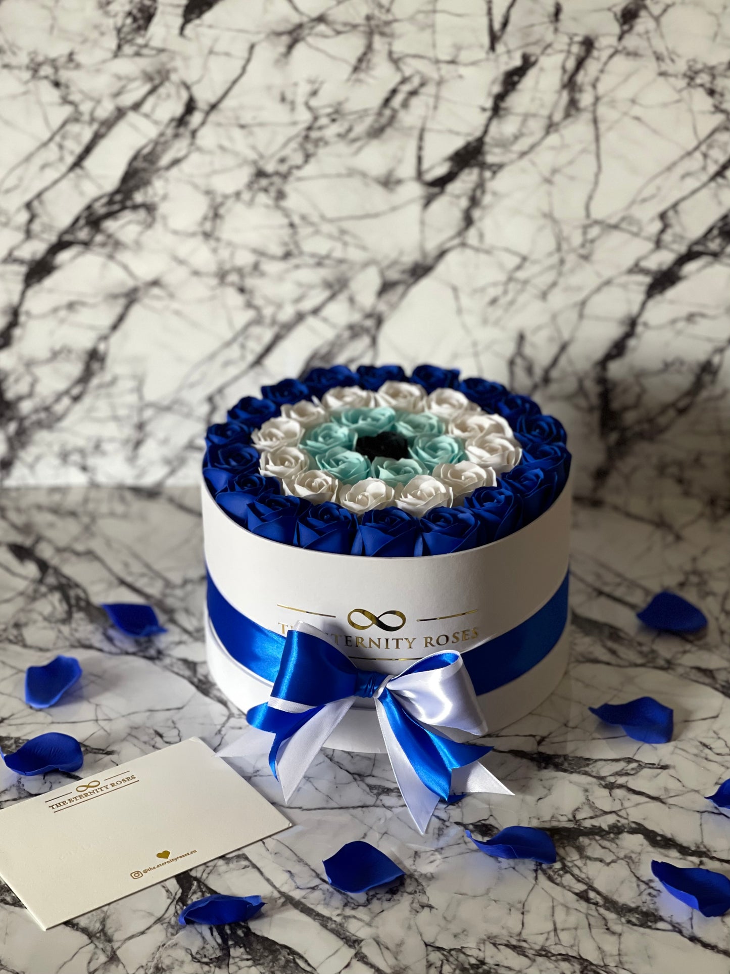 Medium "Evil Eye" Flower Box Blue & White & Turquoise & Black on White