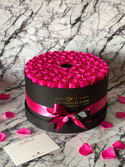 Large "The One" Flower Box Intense Pink & Black on Black