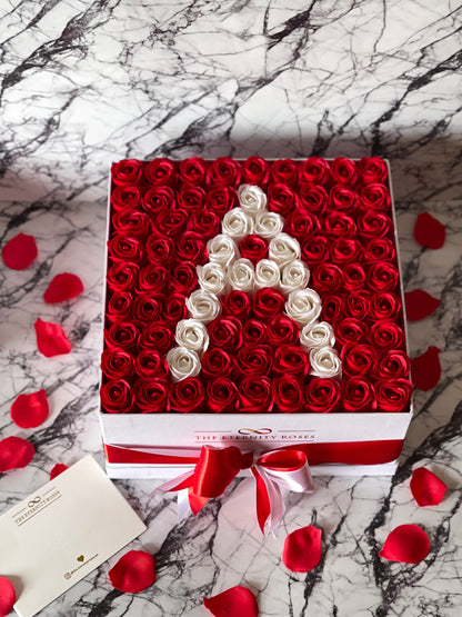 Large Square Letter Flower Box Red & White on White