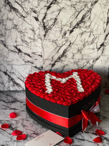 XXL Heart Letter Flower Box Red & White on Black