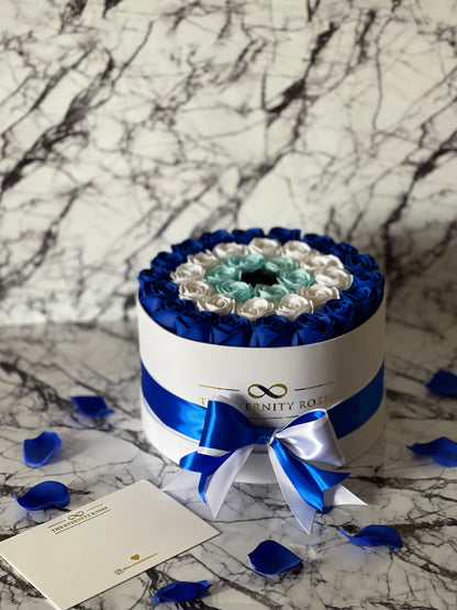 Medium "Evil Eye" Flower Box Blue & White & Turquoise & Black on White