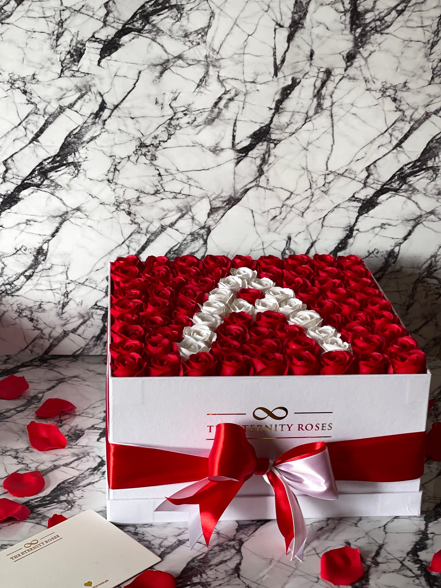 Large Square Letter Flower Box Red & White on White