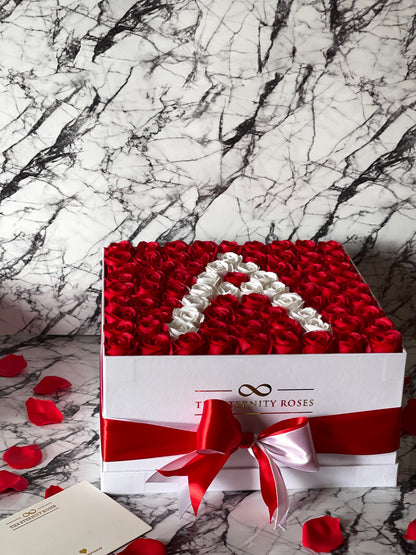 Large Square Letter Flower Box Red & White on White