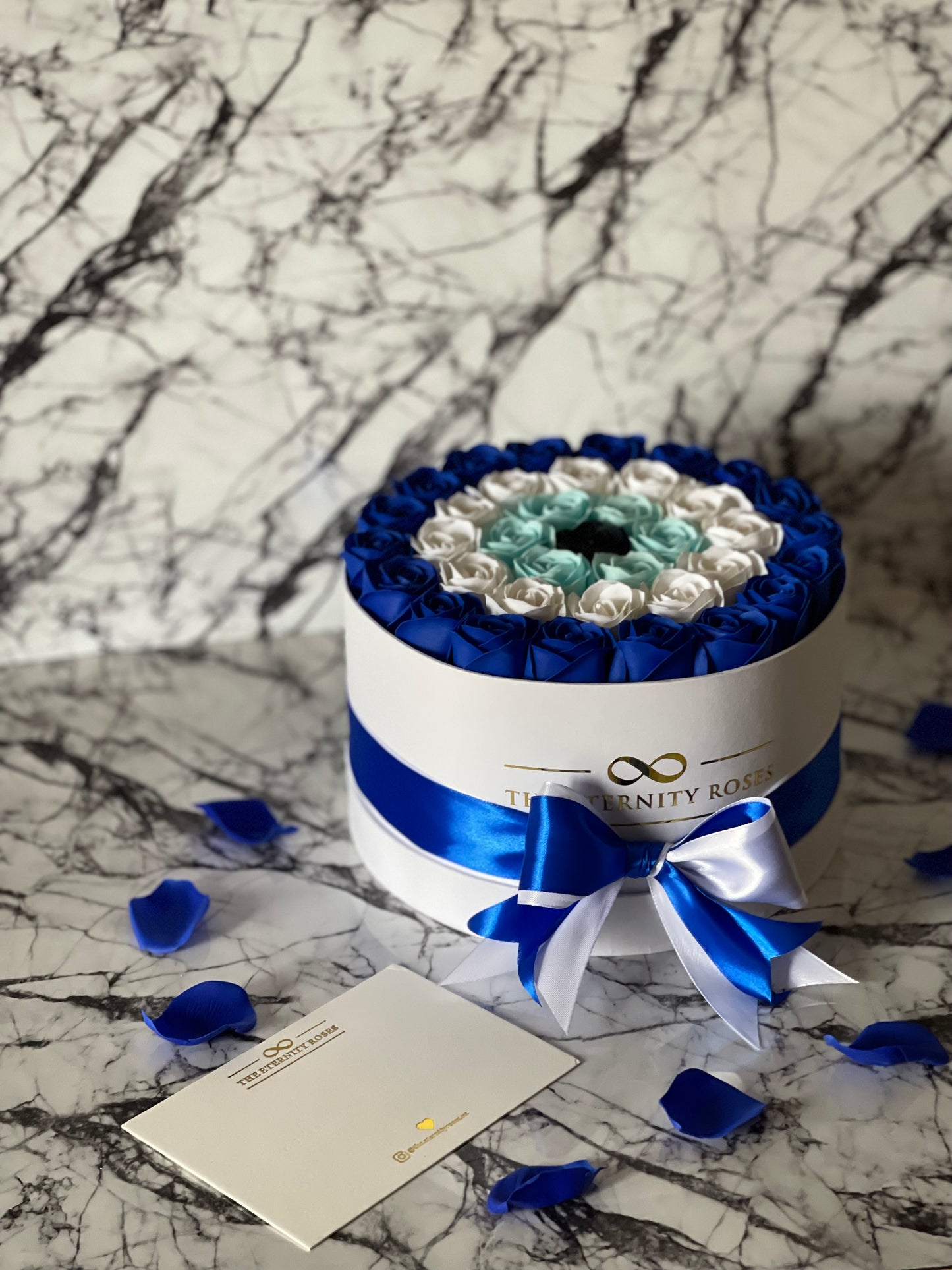 Medium "Evil Eye" Flower Box Blue & White & Turquoise & Black on White