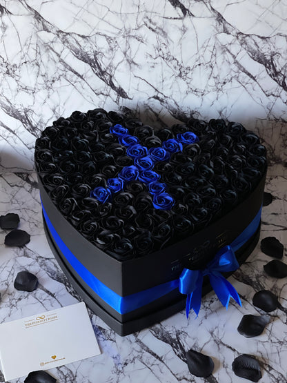 XXL Heart Letter Flower Box Black & Blue on Black