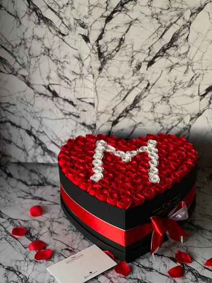 XXL Heart Letter Flower Box Red & White on Black