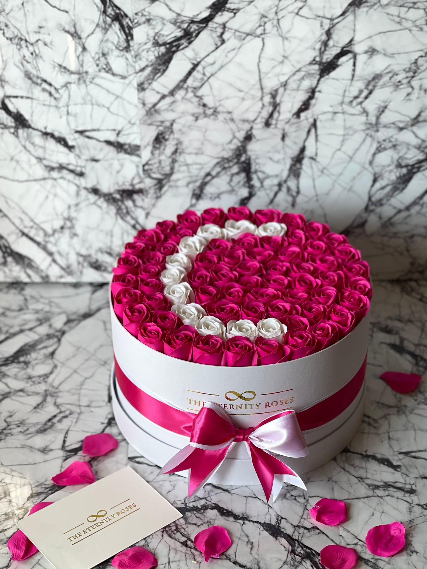 Large Letter Flower Box Intense Pink & White on White