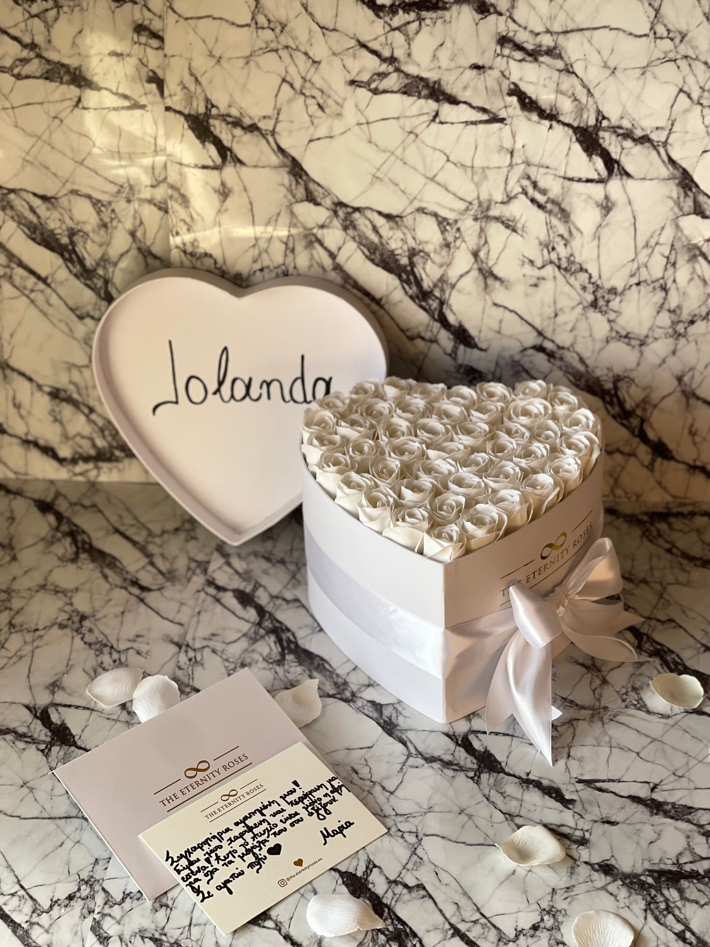 Personalized Heart Flower Box White on White