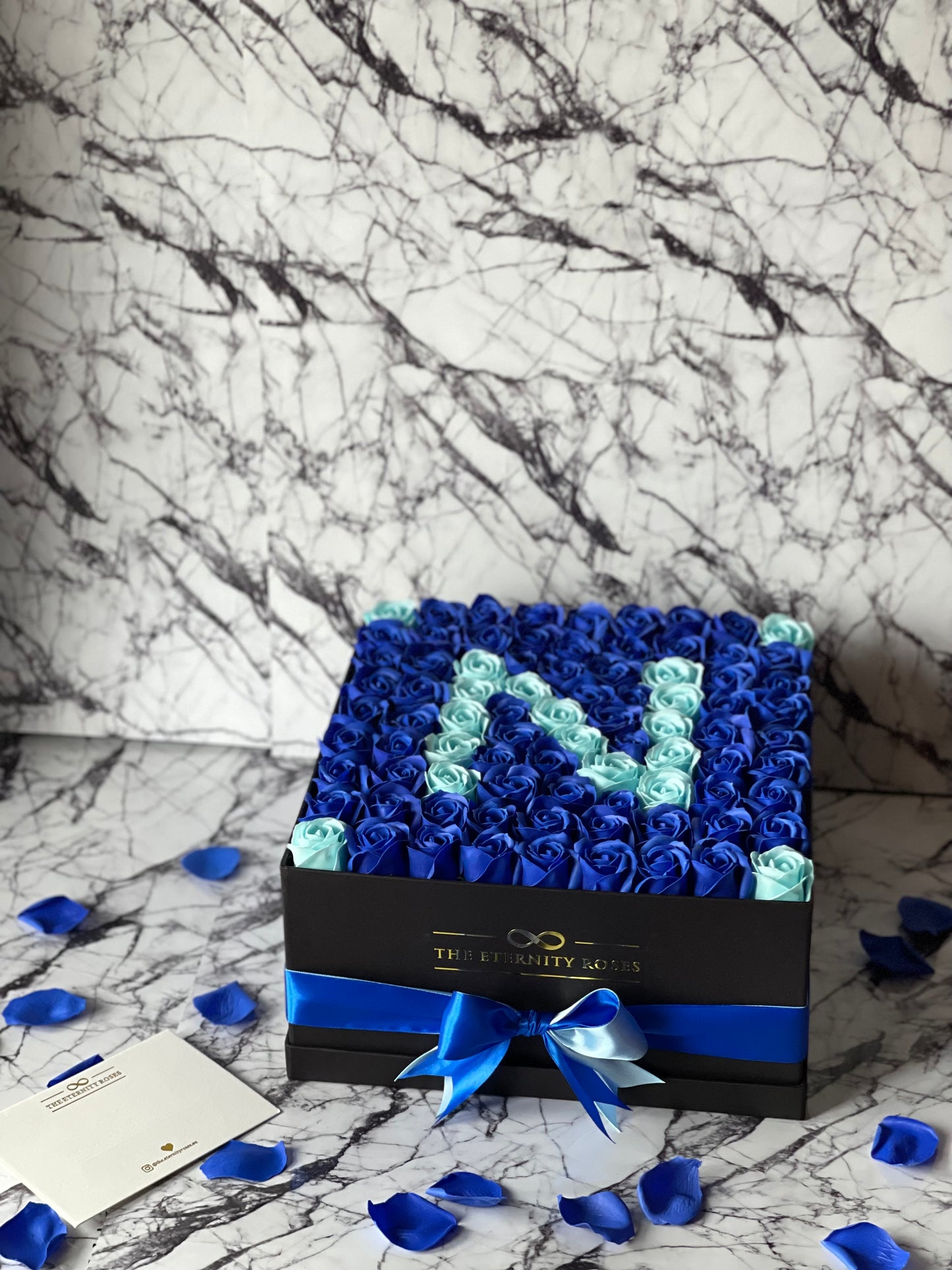 Large Square Letter Flower Box Blue & Turquoise on Black