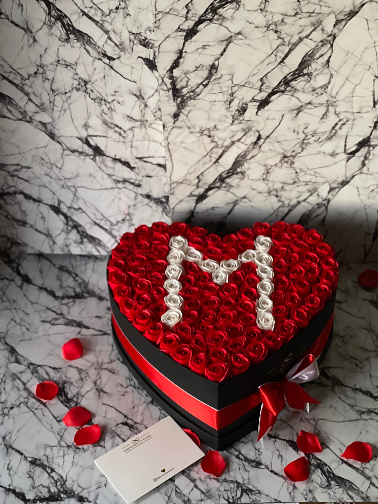 XXL Heart Letter Flower Box Red & White on Black