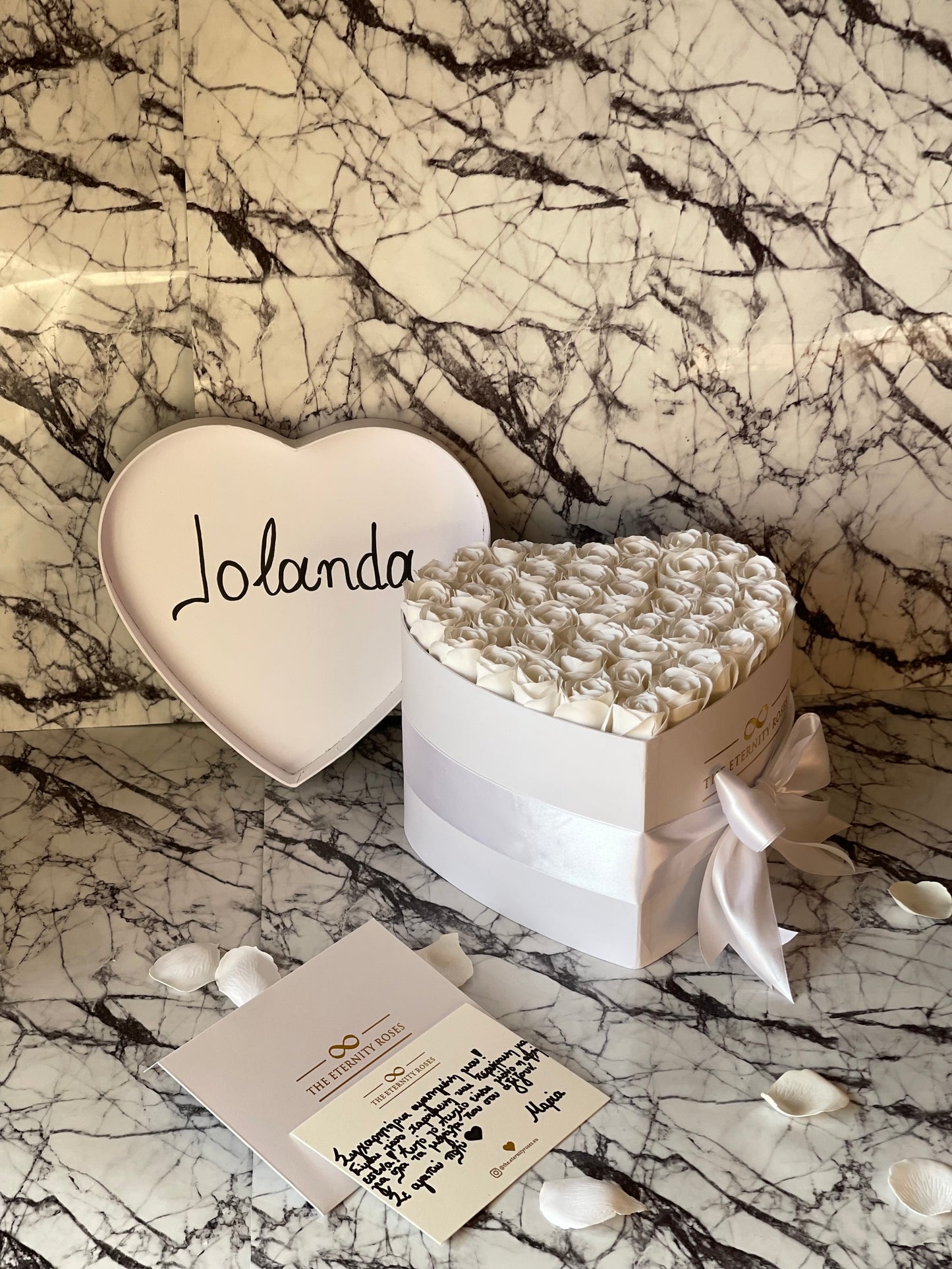 Personalized Heart Flower Box White on White
