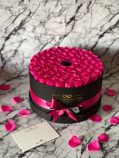 Large "The One" Flower Box Intense Pink & Black on Black