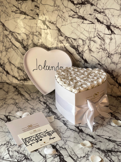 Personalized Heart Flower Box White on White