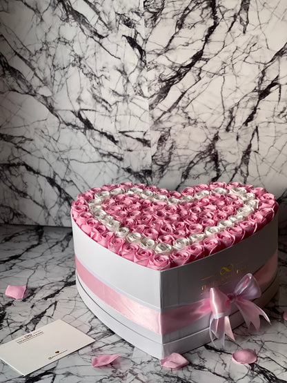 XXL Double Heart Flower Box Pink & White on White