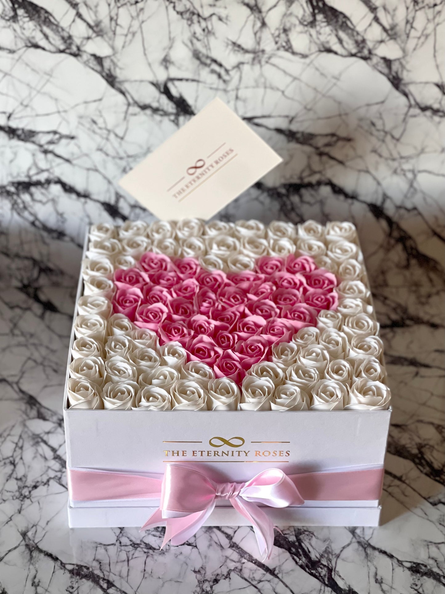 Large Square Heart Flower Box White & Pink on White