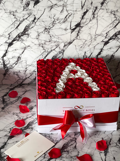 Large Square Letter Flower Box Red & White on White