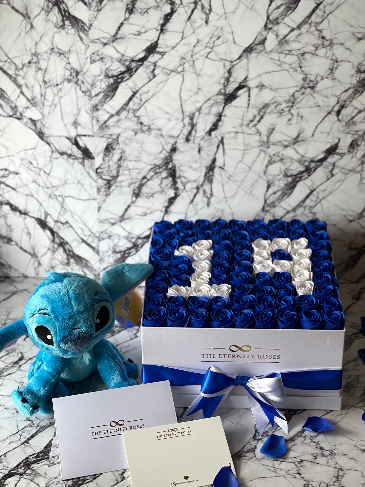 STITCH Number Large Flower Box Blue & White on White
