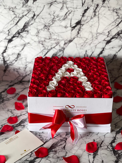 Large Square Letter Flower Box Red & White on White