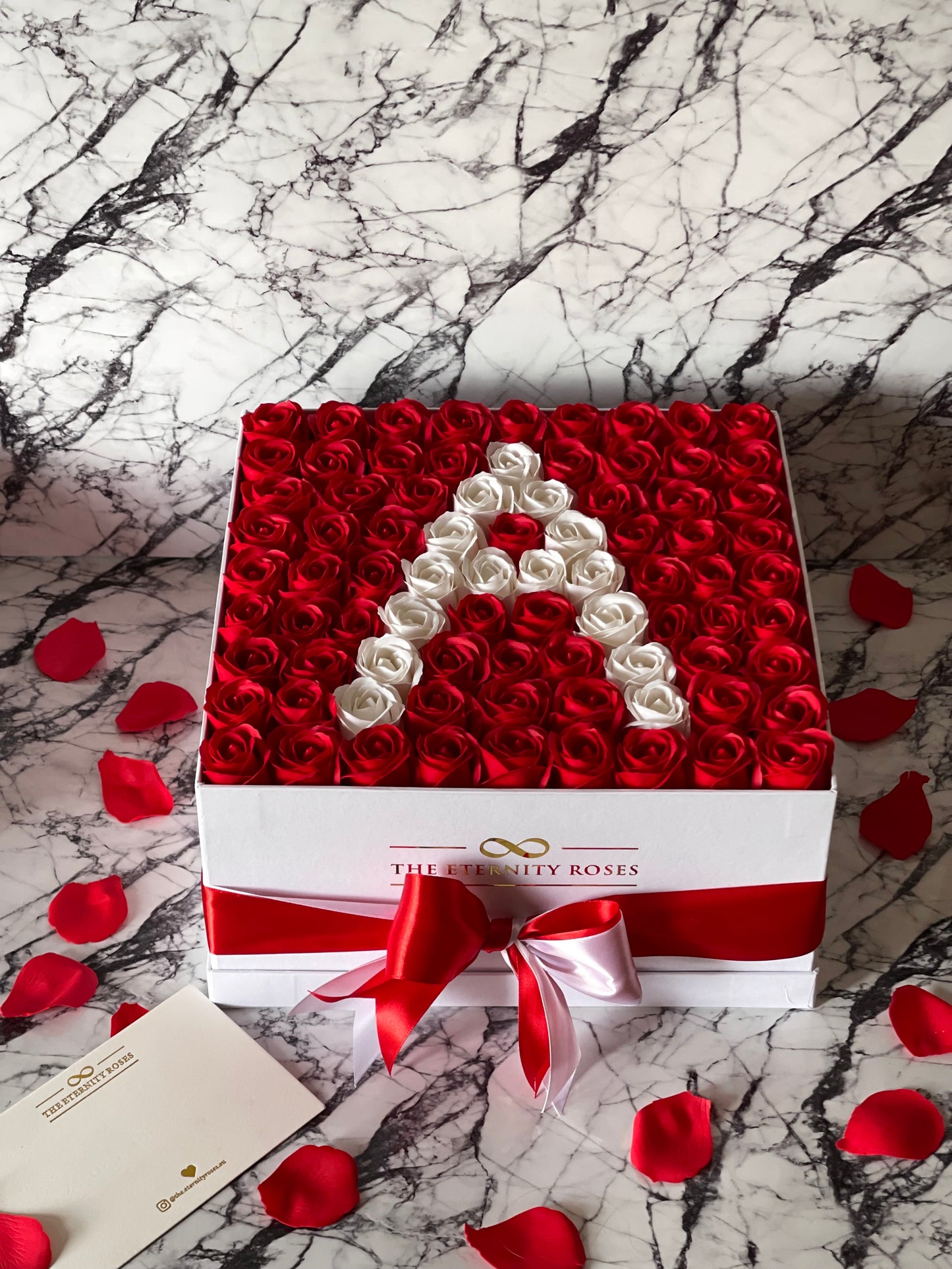 Large Square Letter Flower Box Red & White on White