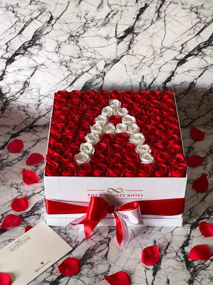 Large Square Letter Flower Box Red & White on White