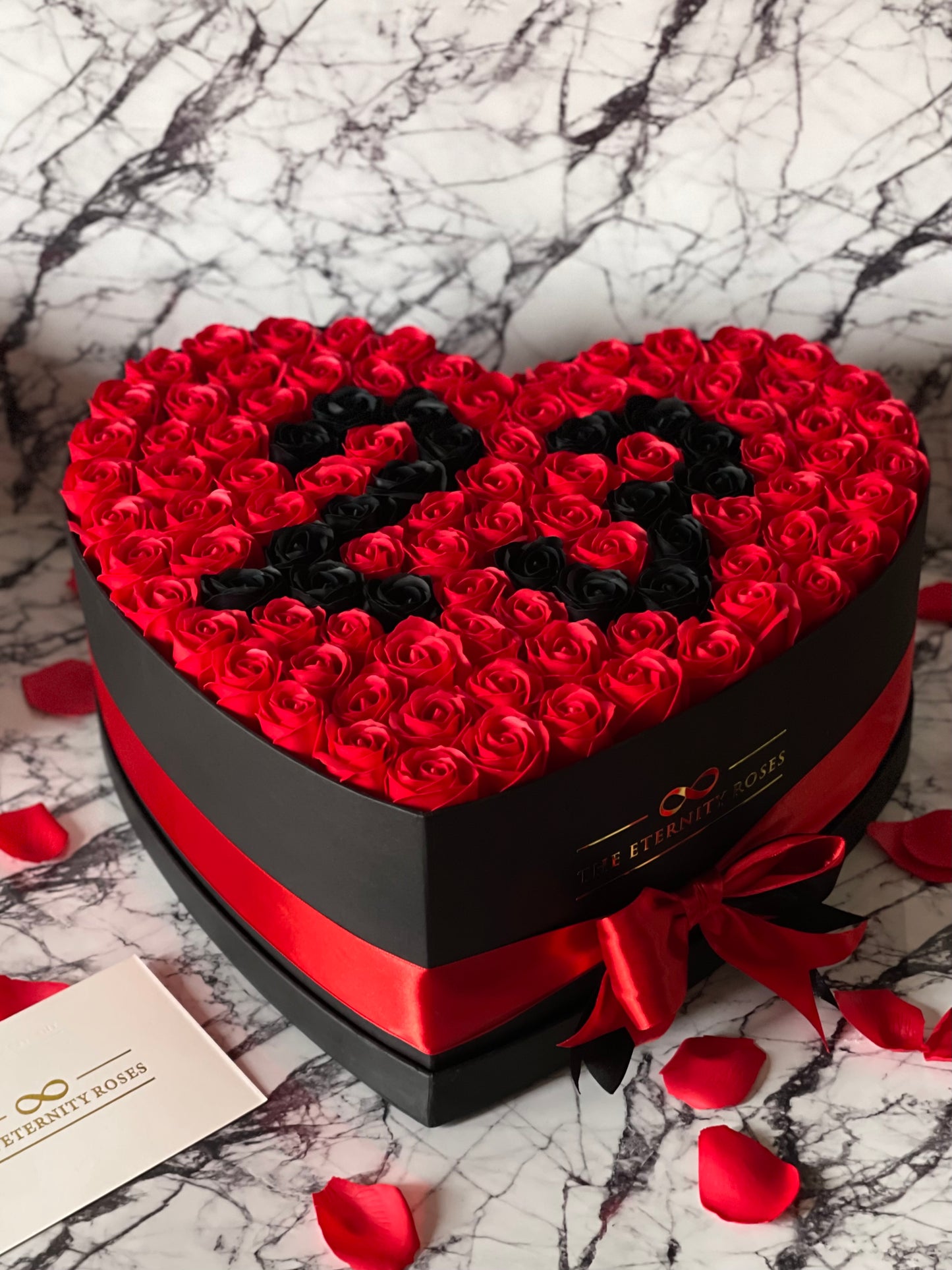 XXL Heart Number Flower Box Red & Black on Black